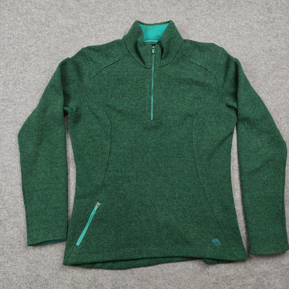 Mountain Hardwear Sweater Womens Medium Green Mock Neck Pullover 1/4 Zip